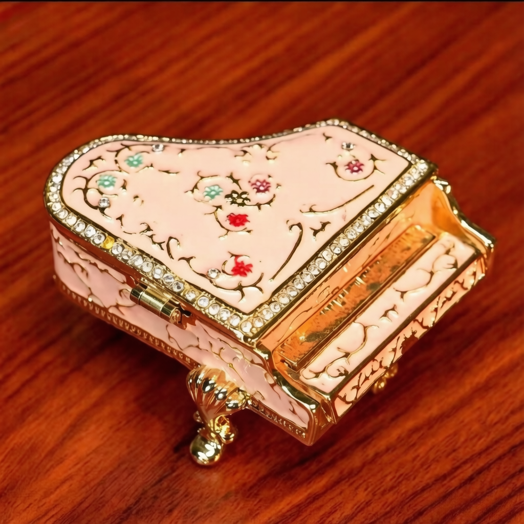 Luxury Metal Cloisonné Enamel Grand Piano Figurine, Handicraft with Rhinestones, Creative Desktop Home Decor & Gift