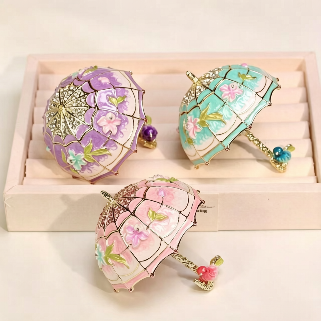 Metal Enamel Jewelry Box, Umbrella Ornament, Creative Home Decor Storage Box, Ring Box, Light Luxury Handicraft