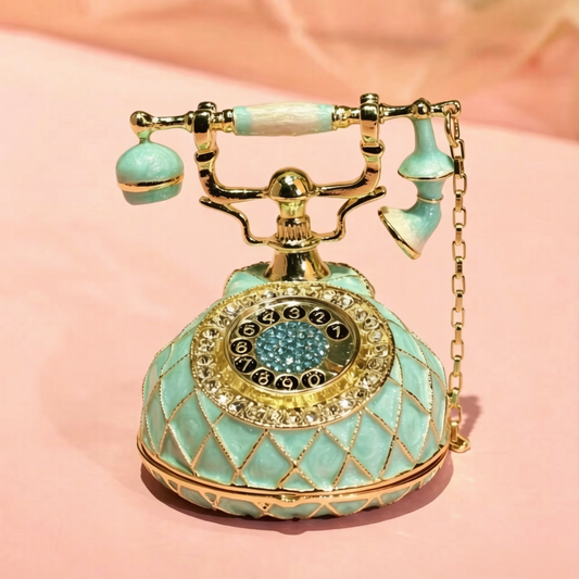 Blind Box Cloisonné Enamel Telephone Jewelry Box, Vintage Home Decor Handicraft