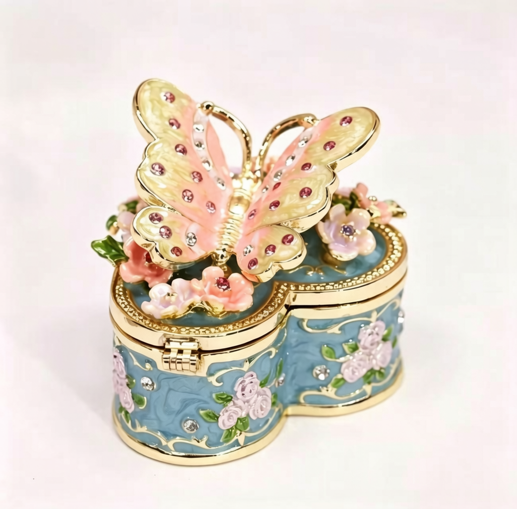 Metal Enamel Jewelry Box, Butterfly & Heart Shaped Ring Box, Valentine's Day Gift, Creative Ornament