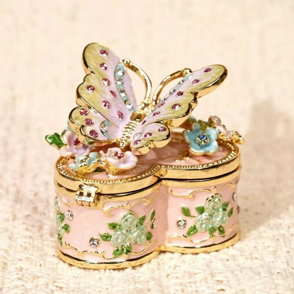 Metal Enamel Jewelry Box, Butterfly & Heart Shaped Ring Box, Valentine's Day Gift, Creative Ornament