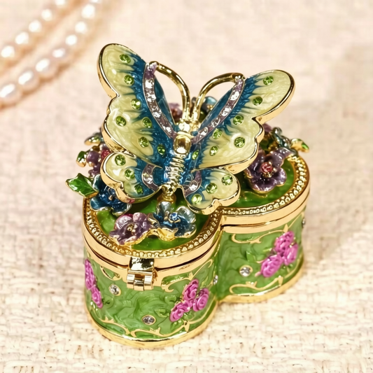 Metal Enamel Jewelry Box, Butterfly & Heart Shaped Ring Box, Valentine's Day Gift, Creative Ornament