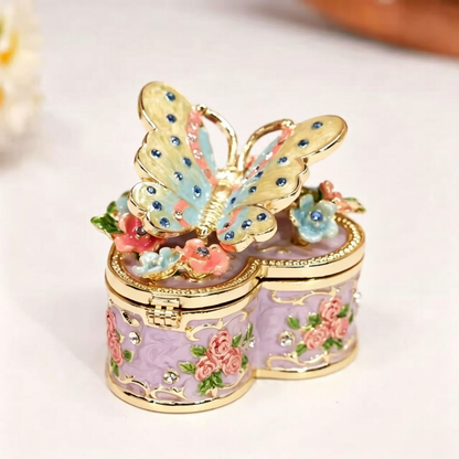 Metal Enamel Jewelry Box, Butterfly & Heart Shaped Ring Box, Valentine's Day Gift, Creative Ornament