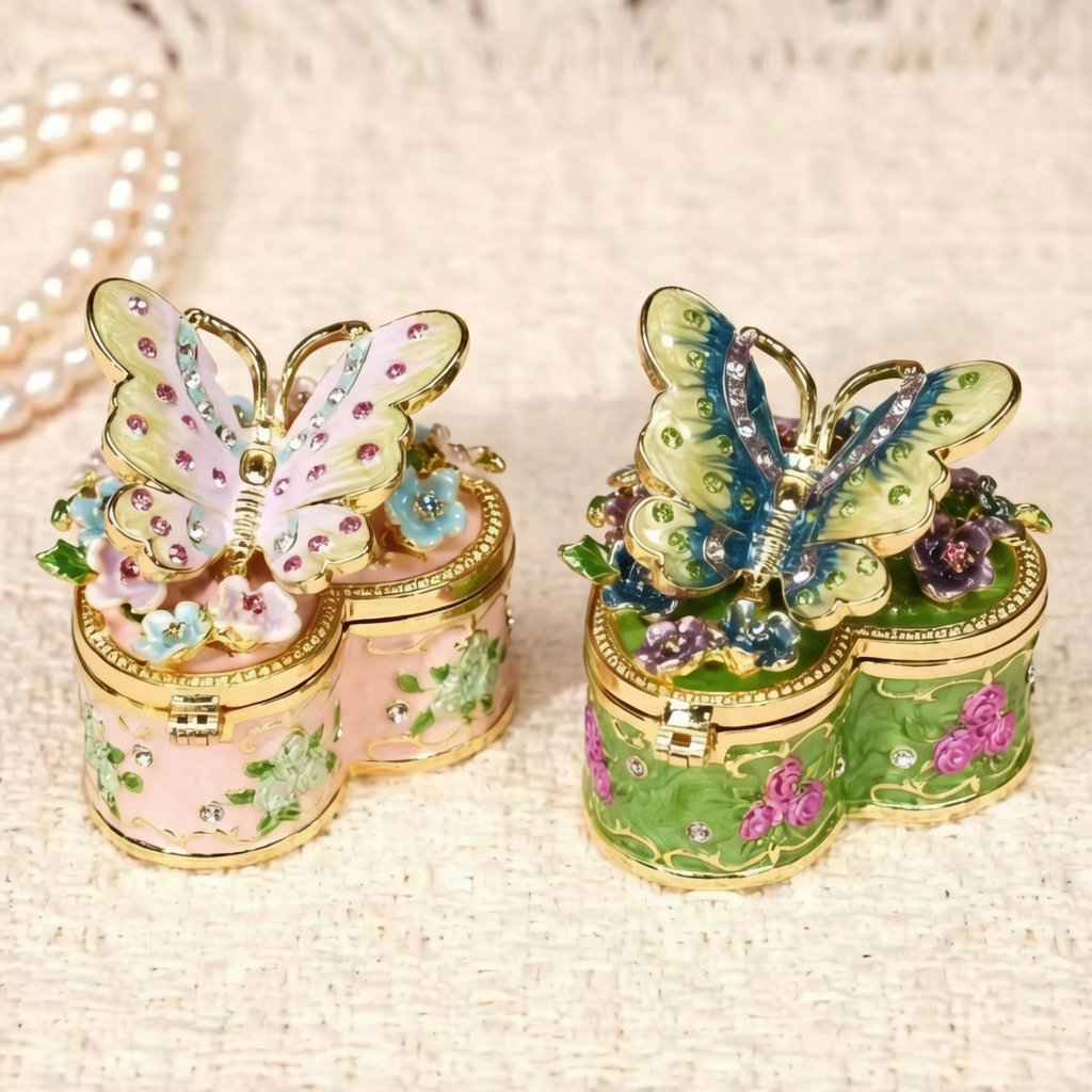 Metal Enamel Jewelry Box, Butterfly & Heart Shaped Ring Box, Valentine's Day Gift, Creative Ornament