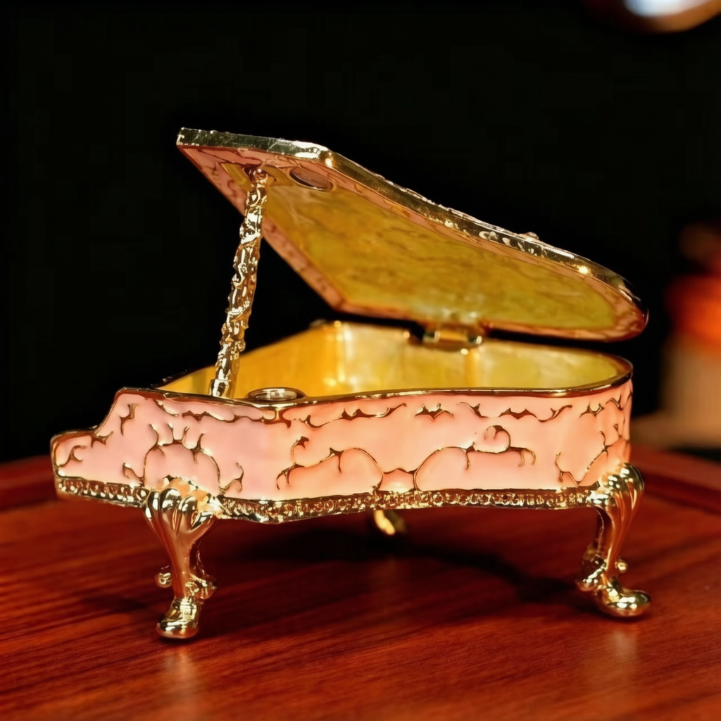 Luxury Metal Cloisonné Enamel Grand Piano Figurine, Handicraft with Rhinestones, Creative Desktop Home Decor & Gift
