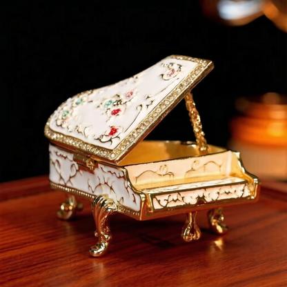 Luxury Metal Cloisonné Enamel Grand Piano Figurine, Handicraft with Rhinestones, Creative Desktop Home Decor & Gift