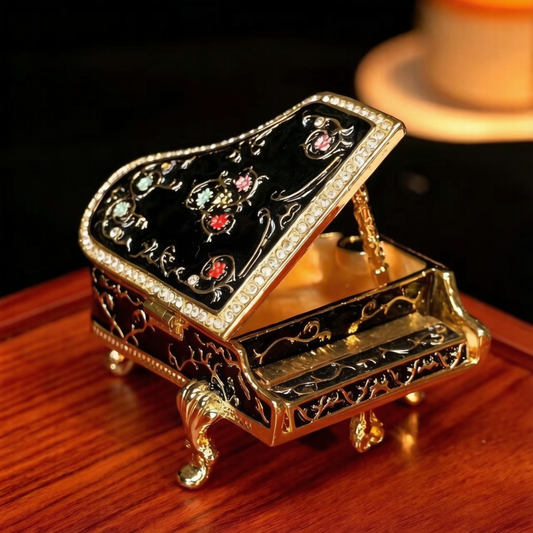 Luxury Metal Cloisonné Enamel Grand Piano Figurine, Handicraft with Rhinestones, Creative Desktop Home Decor & Gift