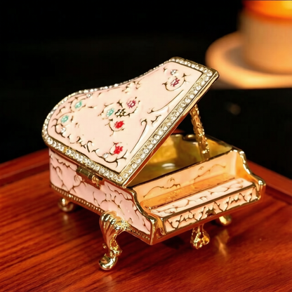 Luxury Metal Cloisonné Enamel Grand Piano Figurine, Handicraft with Rhinestones, Creative Desktop Home Decor & Gift