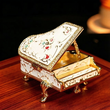 Luxury Metal Cloisonné Enamel Grand Piano Figurine, Handicraft with Rhinestones, Creative Desktop Home Decor & Gift