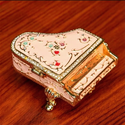 Luxury Metal Cloisonné Enamel Grand Piano Figurine, Handicraft with Rhinestones, Creative Desktop Home Decor & Gift