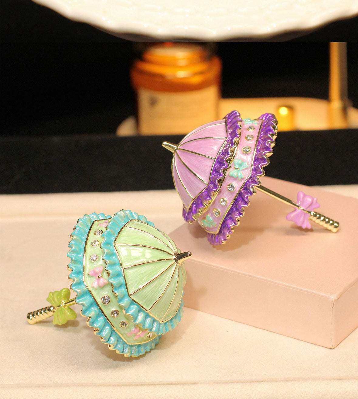 Metal Enamel Jewelry Box, Umbrella Ornament, Creative Home Decor Storage Box, Ring Box, Light Luxury Handicraft